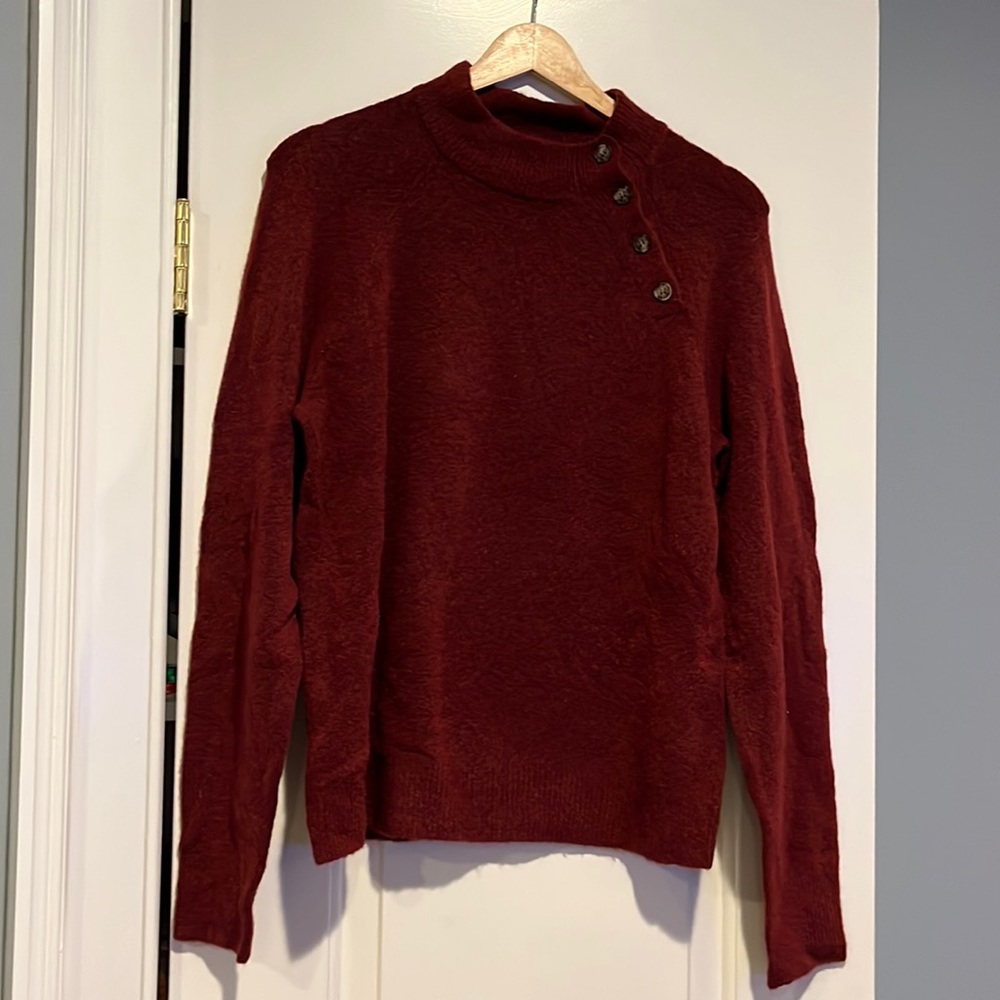 J Crew mock turtle neck sweater with buttons, size medium.